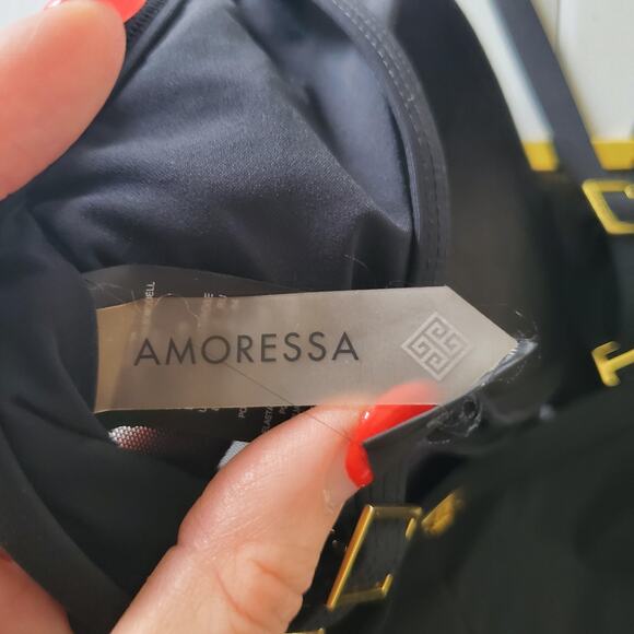 Amoressa Swimsuit Womens 8 One Piece Plunge Mesh Panel Adjustable Straps Bathing - Picture 7 of 10